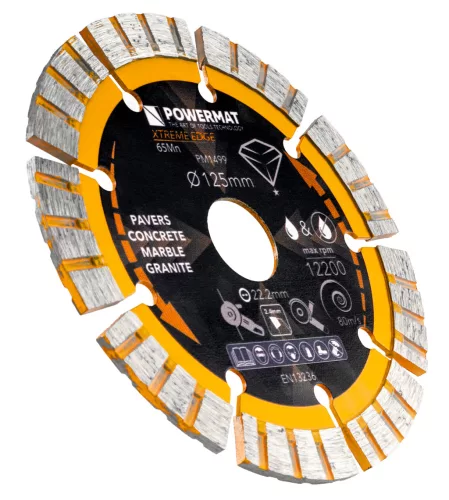 Gyémánt vágótárcsa 125 mm, szegmentált, 22,23 mm furat, 2,8 mm, PM-TDCS-1255T – Powermat (PM1499)