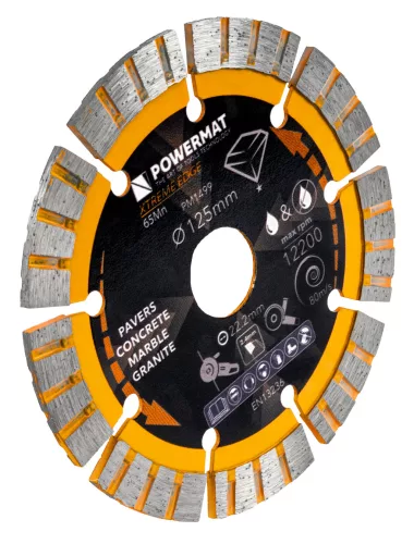 Gyémánt vágótárcsa 125 mm, szegmentált, 22,23 mm furat, 2,8 mm, PM-TDCS-1255T – Powermat (PM1499)