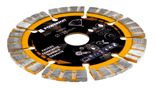 Gyémánt vágótárcsa 125 mm, szegmentált, 22,23 mm furat, 2,8 mm, PM-TDCS-1255T – Powermat (PM1499)