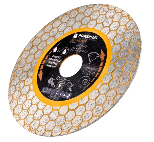 Gyémánt vágótárcsa csempéhez 125 mm, HEX, 22,23 mm furat, 1,6 mm, PM-TDCS-1256T – Powermat (PM1500)