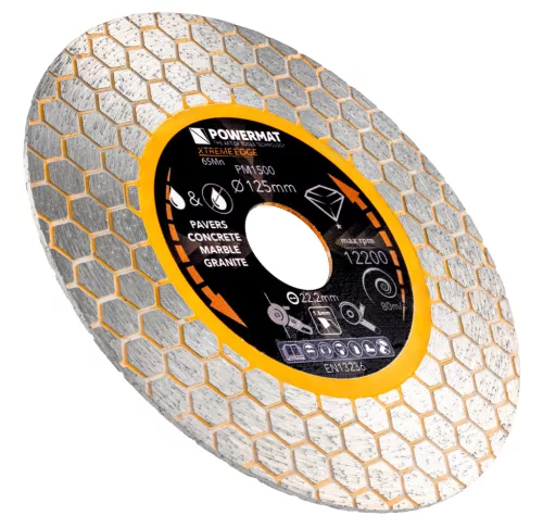 Gyémánt vágótárcsa csempéhez 125 mm, HEX, 22,23 mm furat, 1,6 mm, PM-TDCS-1256T – Powermat (PM1500)