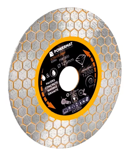 Gyémánt vágótárcsa csempéhez 125 mm, HEX, 22,23 mm furat, 1,6 mm, PM-TDCS-1256T – Powermat (PM1500)