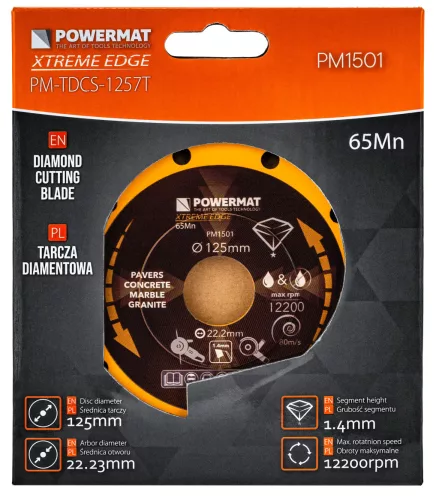 Gyémánt vágótárcsa 125 mm, 22,23 mm furat, 1,4 mm vékony, Extreme Edge, PM-TDCS-1257T – Powermat (PM1501)