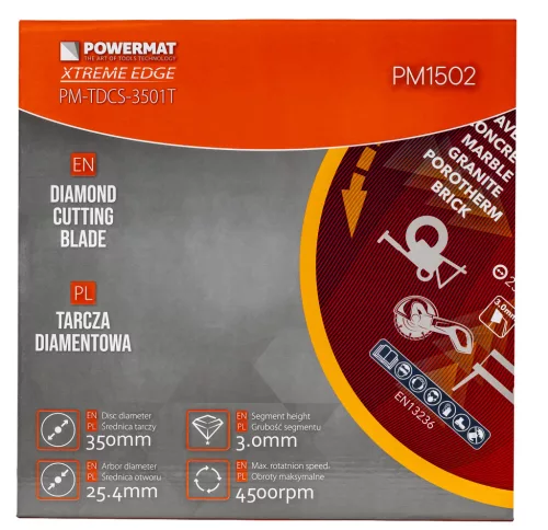 Gyémánt vágótárcsa 350 mm, 25,4 mm furat, 3 mm, gyorsdarabolóhoz, Extreme Edge, PM-TDCS-3501T – Powermat (PM1502)