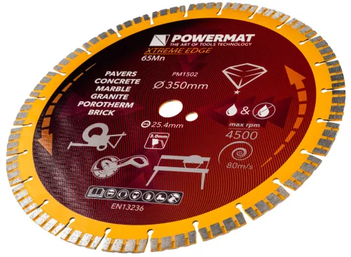 Gyémánt vágótárcsa 350 mm, 25,4 mm furat, 3 mm, gyorsdarabolóhoz, Extreme Edge, PM-TDCS-3501T – Powermat (PM1502)