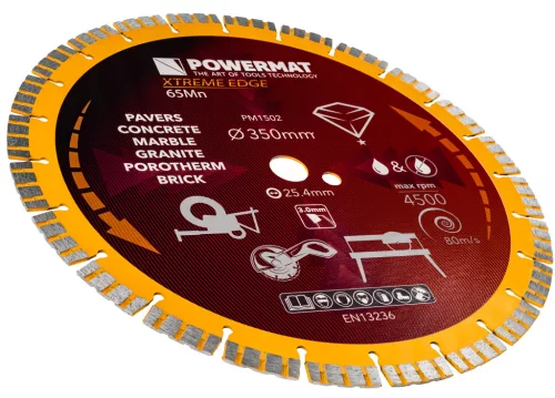 Gyémánt vágótárcsa 350 mm, 25,4 mm furat, 3 mm, gyorsdarabolóhoz, Extreme Edge, PM-TDCS-3501T – Powermat (PM1502)