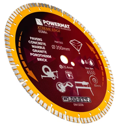 Gyémánt vágótárcsa 350 mm, 25,4 mm furat, 3 mm, gyorsdarabolóhoz, Extreme Edge, PM-TDCS-3501T – Powermat (PM1502)