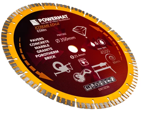 Gyémánt vágótárcsa 350 mm, 25,4 mm furat, 3 mm, gyorsdarabolóhoz, Extreme Edge, PM-TDCS-3501T – Powermat (PM1502)