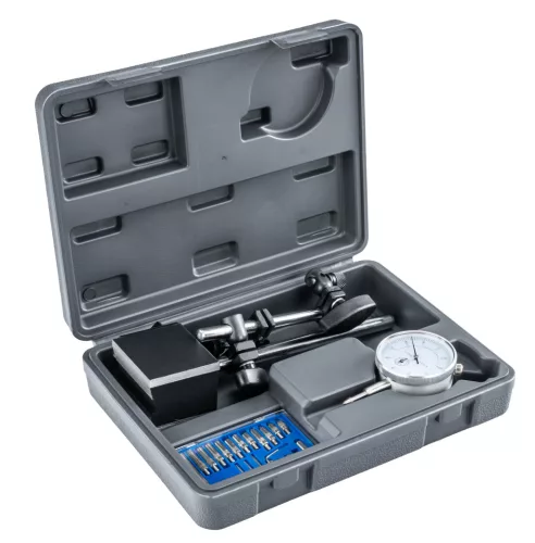 Mérőóra mágneses állvánnyal 0–10 mm, 0,01 mm, 22 mérőcsúccsal, kofferben, PM-CZ-10T – Powermat (PM1521)