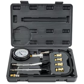   Kompressziómérő benzinmotorhoz, 8 részes, 0–20 bar, M10–M18 adapterekkel, PM-MCSB-8T – Powermat (PM1522)