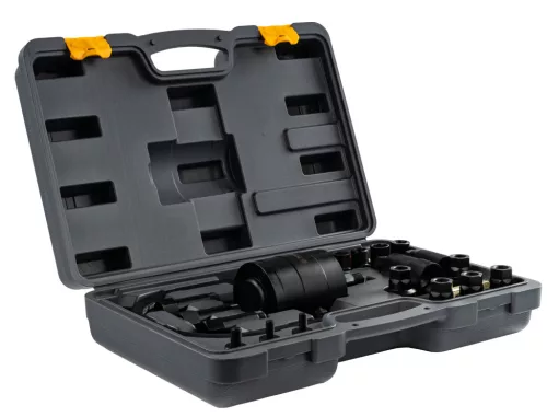 Pneumatikus befecskendező-kihúzó készlet, 18 adapterrel, 80 cm-es tömlővel, kofferben, PM-SPW-21T – Powermat (PM1528)