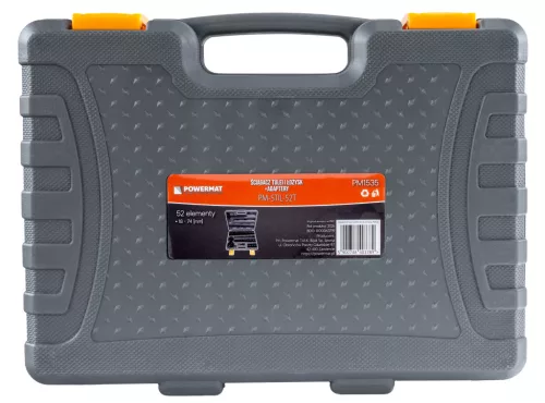 Persely- és csapágybeütő készlet 52 részes, 18–74 mm, 225 mm-es beütővel, kofferben, PM-STIL-52T – Powermat (PM1535)