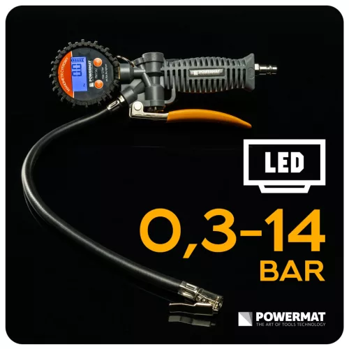 Keréktöltő pisztoly digitális nyomásmérővel, 12 bar, 1/4", PM-PDPM-1T – Powermat (PM1542)