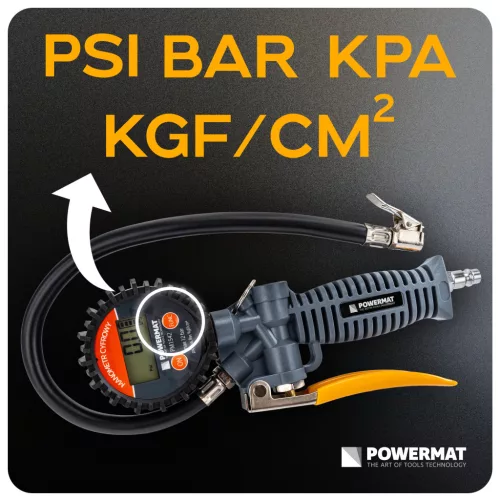 Keréktöltő pisztoly digitális nyomásmérővel, 12 bar, 1/4", PM-PDPM-1T – Powermat (PM1542)
