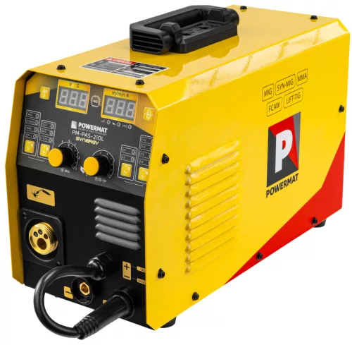 Hegesztő inverter MIG/MAG, FLUX, MMA, TIG Lift 210 A, 230 V, szinergikus, kettős LCD, PM-PAS-210L – Powermat (PM1544)