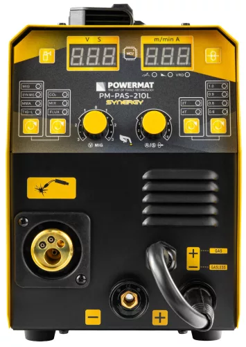 Hegesztő inverter MIG/MAG, FLUX, MMA, TIG Lift 210 A, 230 V, szinergikus, kettős LCD, PM-PAS-210L – Powermat (PM1544)