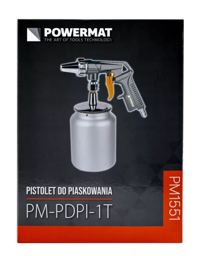 Homokfúvó pisztoly tartállyal, 1000 ml, 8 bar, 160 l/perc, PM-PDPI-1T – Powermat (PM1551)