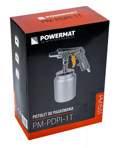 Homokfúvó pisztoly tartállyal, 1000 ml, 8 bar, 160 l/perc, PM-PDPI-1T – Powermat (PM1551)