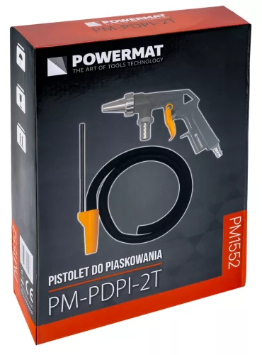 Homokfúvó pisztoly szívótömlővel 1 m, 8 bar, 160 l/perc, 1/4", PM-PDPI-2T – Powermat (PM1552)