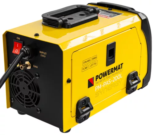Inverteres hegesztőgép MIG/MAG, MMA, TIG Lift, 200 A, 230 V, szinergikus, PM-PAS-200L – Powermat (PM1556)