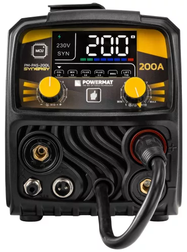 Inverteres hegesztőgép MIG/MAG, MMA, TIG Lift, 200 A, 230 V, szinergikus, PM-PAS-200L – Powermat (PM1556)