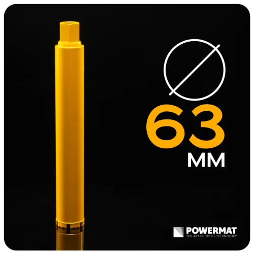 Gyémánt koronafúró betonhoz 63 × 450 mm, 1 1/4" UNC menet, PM-DWK-63x450M – Powermat (PM1559)