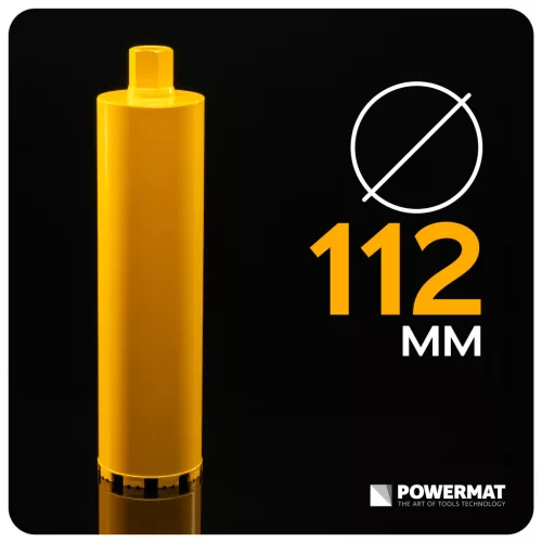 Gyémánt fúrókorona betonhoz 112 × 450 mm, 1 1/4" UNC, 9 szegmens, vizes, PM-DWK-112x450M – Powermat (PM1561)