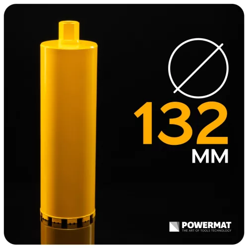Gyémánt fúrókorona betonhoz 132 × 450 mm, 1 1/4" UNC, 11 szegmens, vizes, PM-DWK-132x450M – Powermat (PM1562)