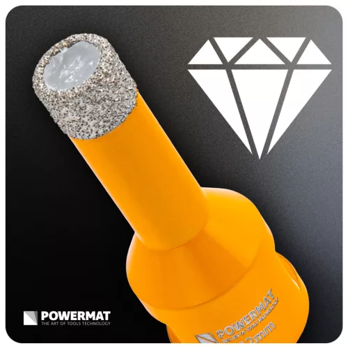 Gyémánt lyukfúró gres lapokhoz 12 mm, M14, száraz/nedves, PM-DWK-12M14M – Powermat (PM1569)