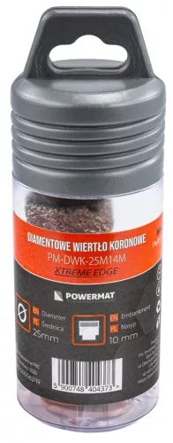 Gyémánt lyukfúró gres lapokhoz 25 mm, M14, száraz/nedves, PM-DWK-25M14M – Powermat (PM1571)