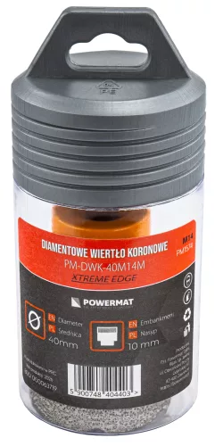 Gyémánt lyukfúró gres lapokhoz 40 mm, M14, száraz/nedves, PM-DWK-40M14M – Powermat (PM1574)