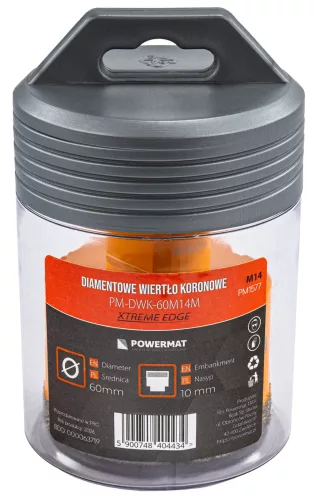 Gyémánt lyukfúró gres lapokhoz 60 mm, M14, száraz/nedves, PM-DWK-60M14M – Powermat (PM1577)