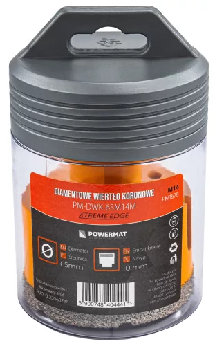 Gyémánt lyukfúró gres lapokhoz 65 mm, M14, száraz/nedves, PM-DWK-65M14M – Powermat (PM1578)