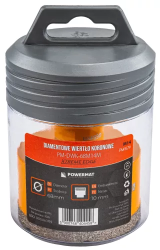 Gyémánt lyukfúró gres lapokhoz 68 mm, M14, száraz/nedves, PM-DWK-68M14M – Powermat (PM1579)