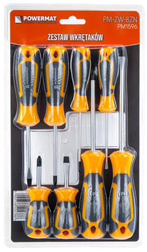 Csavarhúzó készlet 8 részes, mágneses heggyel, CrV, PM-ZW-8ZN – Powermat (PM1596)