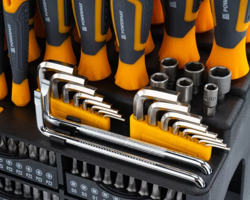 Precíziós csavarhúzó készlet 132 részes, 108 bittel, CrV, dobozban, PM-ZW-132ZN – Powermat (PM1598)