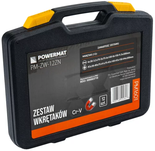 Ütögethető csavarhúzó készlet 12 részes, hatlapú szárral, CrV, PM-ZW-12ZN – Powermat (PM1601)