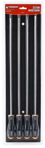 Extra hosszú csavarhúzó készlet 4 részes, 450 mm, mágneses heggyel, CrV, PM-ZW-4ZN – Powermat (PM1602)