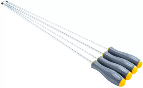 Extra hosszú csavarhúzó készlet 4 részes, 450 mm, mágneses heggyel, CrV, PM-ZW-4ZN – Powermat (PM1602)