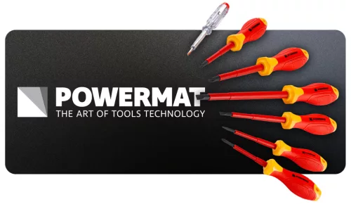 Szigetelt csavarhúzó készlet 1000 V, VDE, 7 részes, fázisceruzával, PM-ZW-7ZI – Powermat (PM1606)