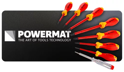 Szigetelt csavarhúzó készlet 1000 V, VDE, 8 részes, fázisceruzával, PM-ZW-8ZI2 – Powermat (PM1607)