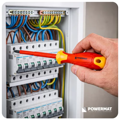 Szigetelt csavarhúzó készlet 1000 V, VDE, 8 részes, fázisceruzával, PM-ZW-8ZI2 – Powermat (PM1607)
