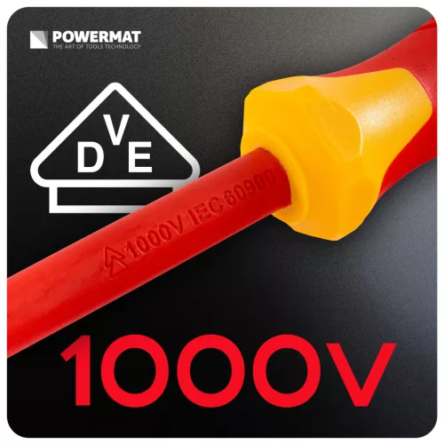 Szigetelt csavarhúzó készlet 1000 V, VDE, 8 részes, fázisceruzával, PM-ZW-8ZI2 – Powermat (PM1607)