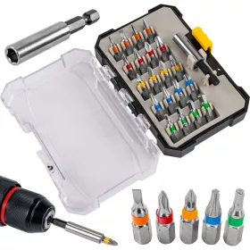   Bitkészlet 21 részes, mágneses bittartóval 60 mm, S2 acél, 1/4", PM-ZB-21ZN – Powermat (PM1609)
