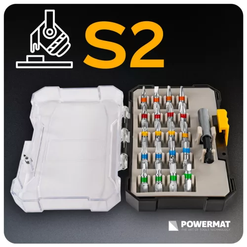Bitkészlet 21 részes, mágneses bittartóval 60 mm, S2 acél, 1/4", PM-ZB-21ZN – Powermat (PM1609)