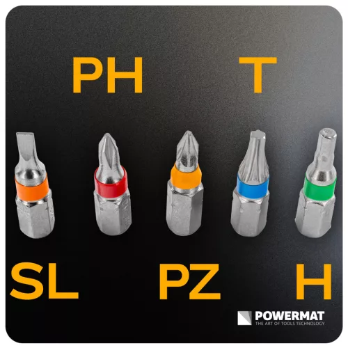 Bitkészlet 21 részes, mágneses bittartóval 60 mm, S2 acél, 1/4", PM-ZB-21ZN – Powermat (PM1609)