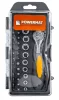 Bit- és dugófejkészlet racsnival 38 részes, 75 mm-es hosszabbítóval, CrV, PM-ZBN-38ZN – Powermat (PM1610)
