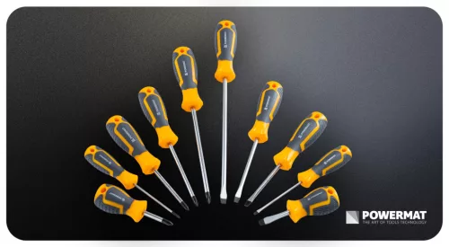 Csavarhúzó készlet 10 részes, mágneses heggyel, CrV, kofferben, PM-ZW-10ZN – Powermat (PM1612)