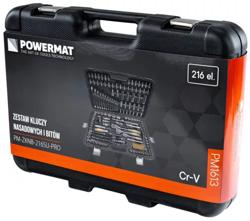 Dugókulcs készlet 216 részes, 1/2", 3/8" és 1/4", CrV, kofferben, PM-ZKNB-216SU-PRO – Powermat (PM1613)