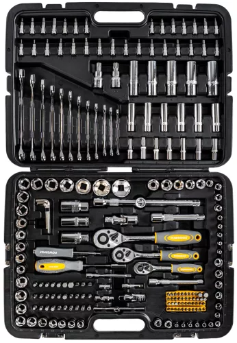 Dugókulcs készlet 216 részes, 1/2", 3/8" és 1/4", CrV, kofferben, PM-ZKNB-216SU-PRO – Powermat (PM1613)